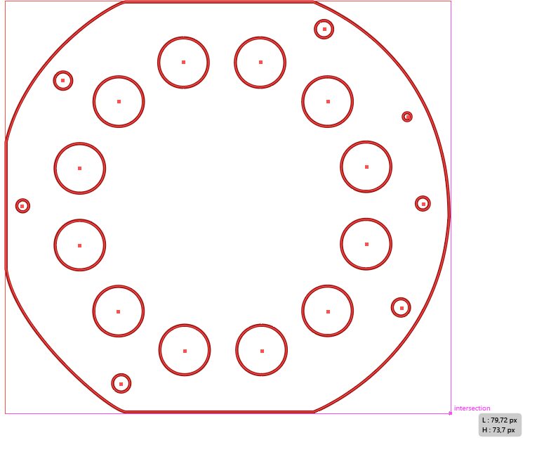 Tracé dans Illustrator avec plusieurs ronds rouges sur fond blanc